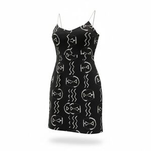 Lewis Cho Silk Black and White Geometric Print Dress Size 6